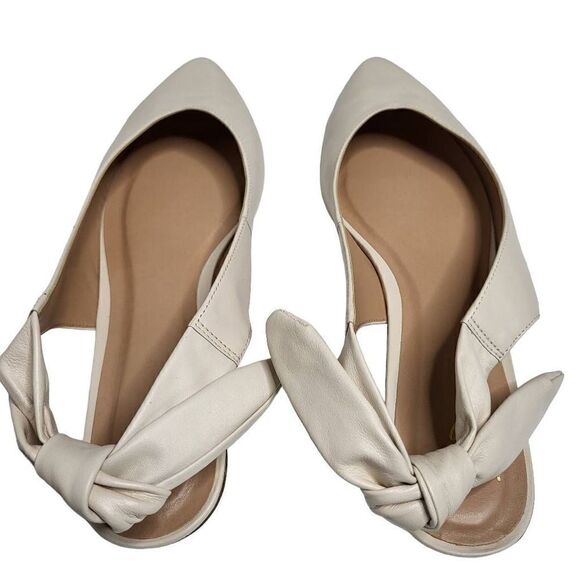 Lulus Houston Off White Nappa Leather Pointed Toe Slingback Flats Size 9 - Picture 8 of 12